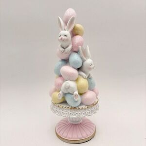 Easter Bunny Egg Tree Tabletop Decor Glitter Pastel Bunnies Spring Holiday